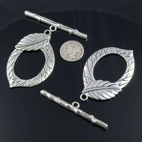 Extra Large Etched Leaf Silver Plated Pewter Toggle Clasps Etsy