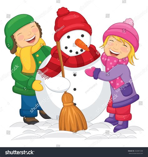 Vector Illustration Kids Making Snowman Stock Vector (Royalty Free ...