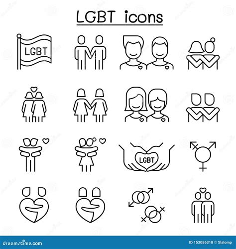 Lgbt Homosexual Gay Lesbian Icon Set In Thin Line Style Stock Vector