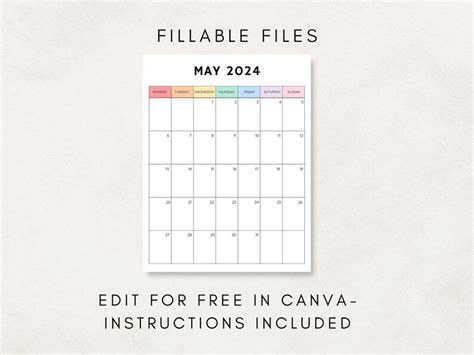 2024 Calendar Printable Monthly Calendar 2024 Blank Calendar 2024