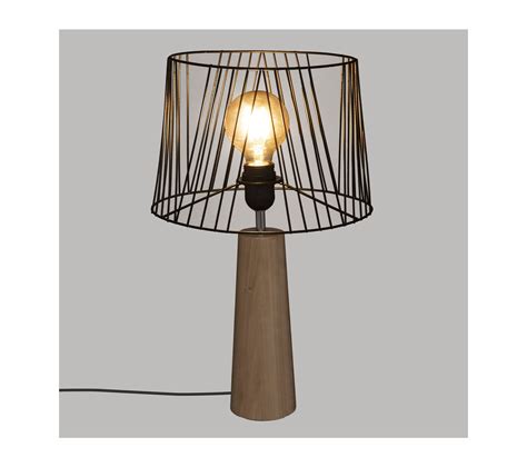 Lampe Poser En M Tal Filaire Noir Et Bois De Pin H Cm Lampe