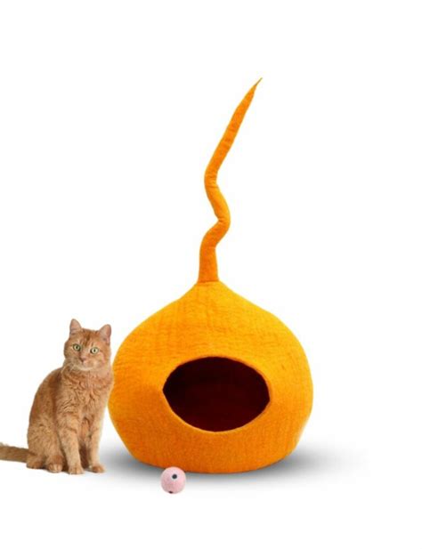 Orange Cat Cave With Tail Woollyfelt