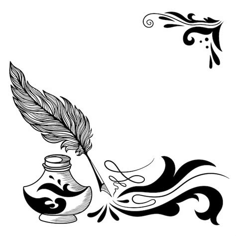 Feather And Ink Pot Isolated Sketch Ancient Vector Image Atelier Yuwa