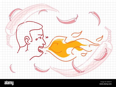 Male Breathing Fire, Hot Chili Pepper Concept Sketch Stock Vector Image ...