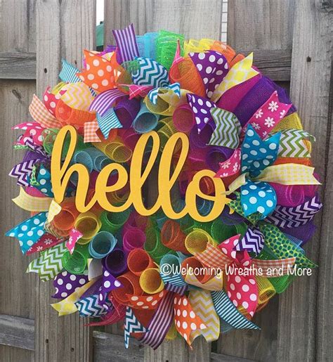 Summer Wreath Hello Wreath Colorful Wreath Hello Deco Mesh Summer Mesh Wreaths Wreath Crafts