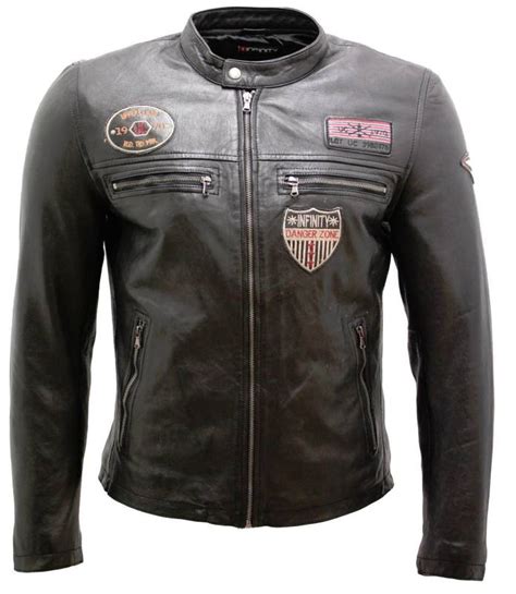 Chaqueta Hombre Piel Napa Parches Vintage Racing Chicago Negro Infinity