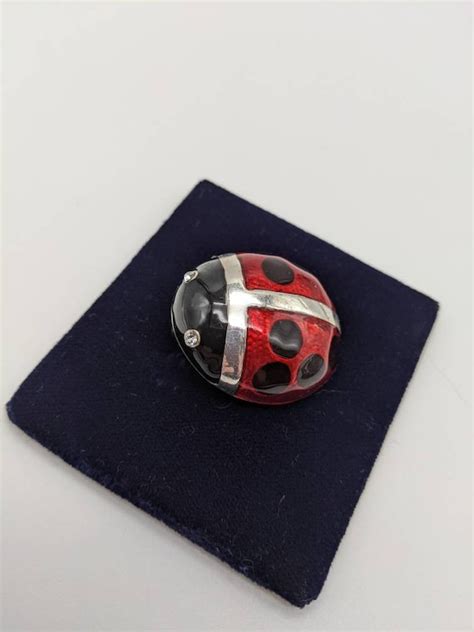 Adorable Vintage Enamel And Rhinestone Ladybug Brooch Gem