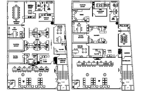 Office building two floors layout plan with furniture cad drawing ...