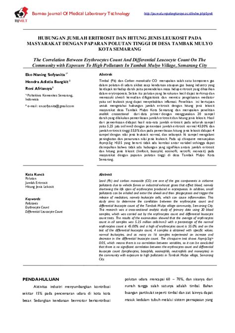 Pdf Hubungan Jumlah Eritrosit Dan Hitung Jenis Leukosit Pada