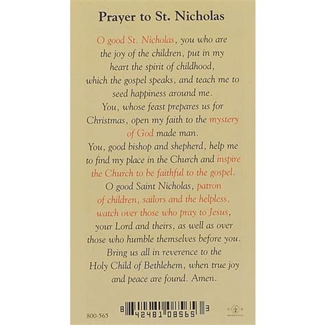 St Nicholas Prayer Card The Catholic Company®