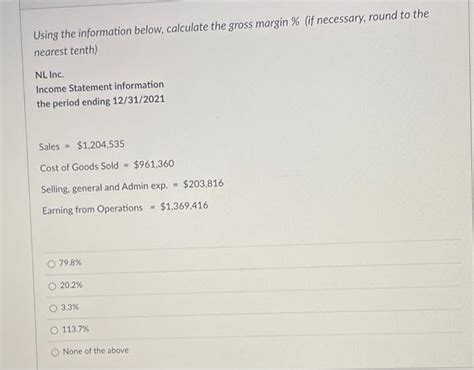 Solved Using The Information Below Calculate The Gross Chegg