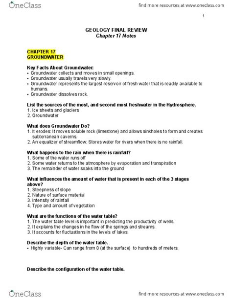 GEOL 101 Final Chapter 17 Notes For FINAL Pdf OneClass