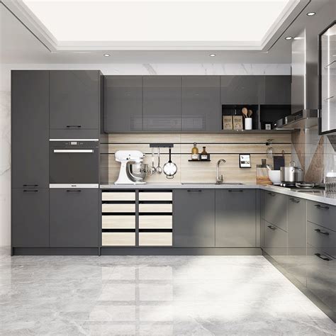 Oppein Gray Glossy Uv Lacquer Finish Modern Design Kitchen Furniture