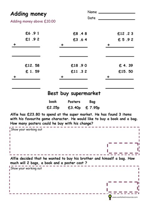 Adding And Subtracting Canadian Money Amounts Up To 100 Grade 4 4 Wor