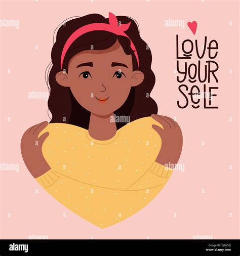 Postcard Love Yourself Beautiful Dark Skinned Girl Hugs Herself