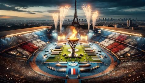 Pariser olympiastadion während der eröffnungsfeier 2024 mit dem hoch