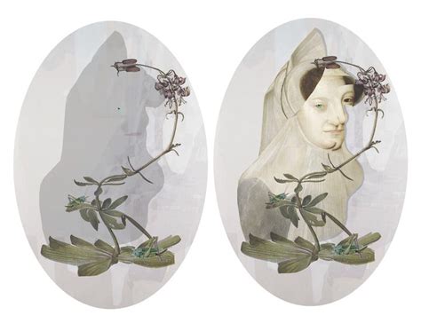 Two Oval Pictures With An Image Of A Woman And Flowers In The Middle