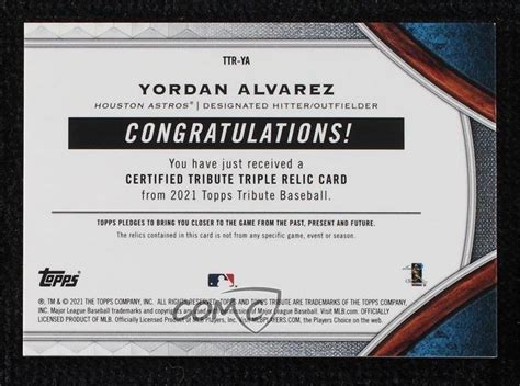 Topps Tribute Tribute Triple Relics Purple Ttr Ya Yordan