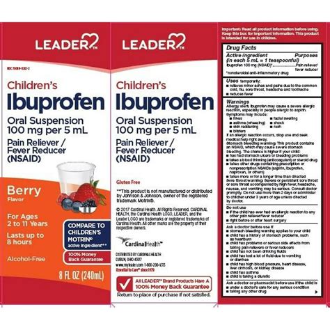 Leader Children's Ibuprofen Liquid, Berry, 8oz 096295131598A560 - Walmart.com - Walmart.com