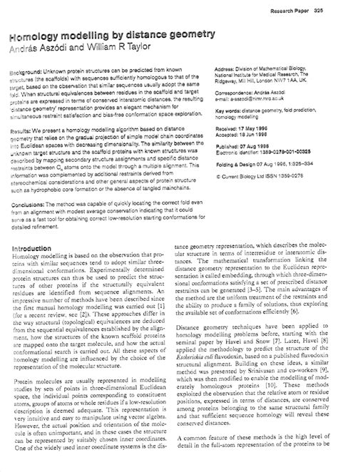 Pdf Homology Modeling By Distance Geometry