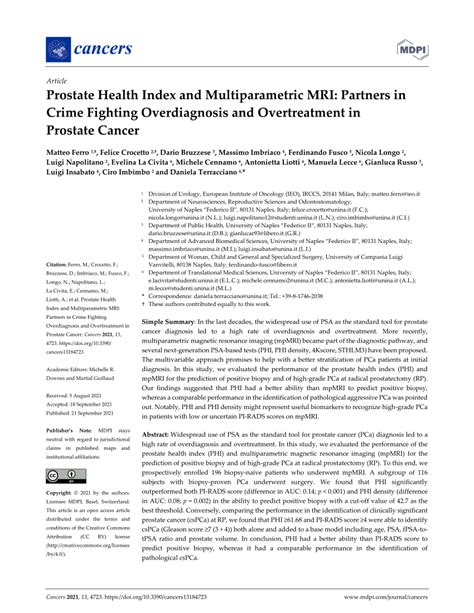 Pdf Prostate Health Index And Multiparametric Mri Partners In Crime