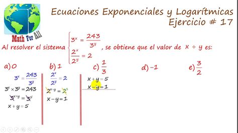 Sistema De Ecuaciones Exponenciales Logaritmos Ejercicio Youtube