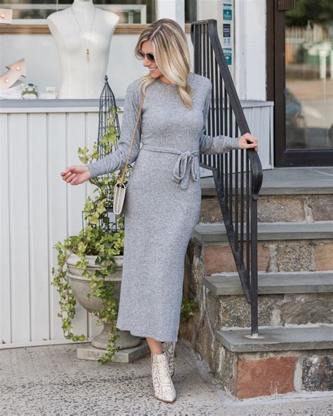 Gray Midi Sweater Dress The Glamorous Gal Everything Fashion