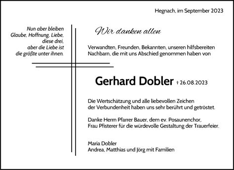 Traueranzeigen Von Gerhard Dobler ZVW Trauer