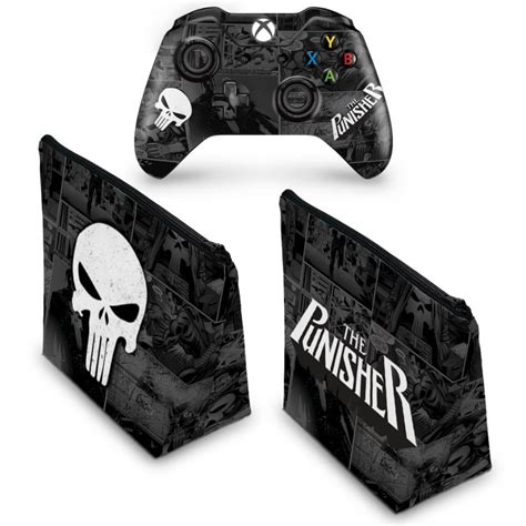 KIT Capa Case E Skin Xbox One Fat Controle The Punisher Justiceiro C