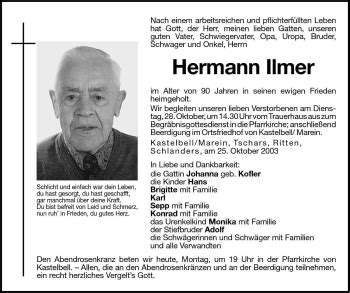 Traueranzeigen Von Hermann Ilmer Trauer Bz