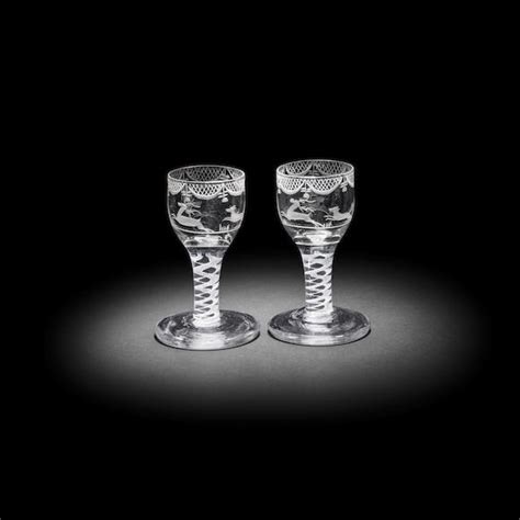 Bonhams A Good Pair Of Engraved Opaque Twist Firing Glasses Circa 1765