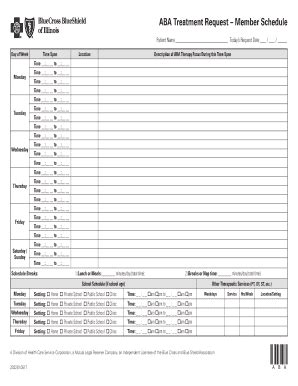 Fillable Online ABA Treatment Request Member Schedule Fax Email Print