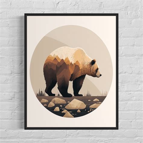 Grizzly Bear Art Print Grizzly Bear Vintage Poster Artwork Grizzly