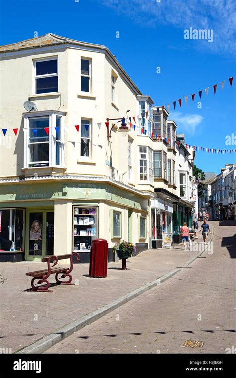 View Along A Town Centre Shopping Street Seaton Devon England Uk