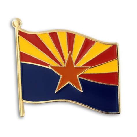 The Arizona State Flag Pin Is Shown In Gold And Blue With A Red Star On It