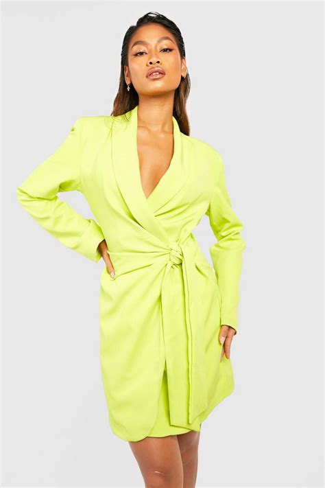 Tie Waist Tailored Blazer Dress Boohoo Usa