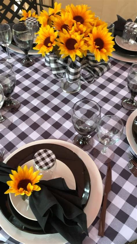 Sunflower Black And White Buffalo Plaid Tablescape Table Decorations