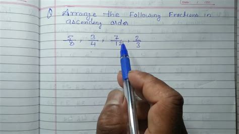 Arrange The Following Fraction In Ascending Order Class Youtube