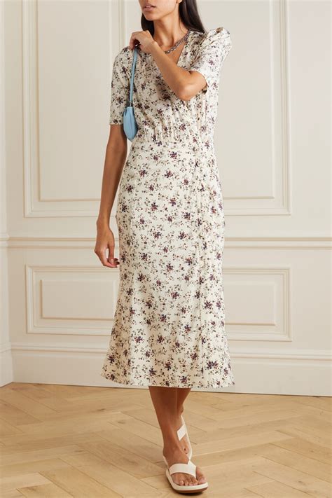 Veronica Beard Mika Wrap Effect Floral Print Silk Crepe Midi Dress