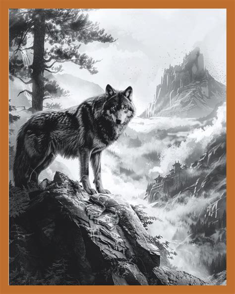 Black and White Wolf Art Print Monochrome Wildlife Illustration ...