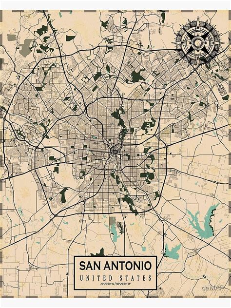 San Antonio City Map Of Texas USA Vintage Poster For Sale By DeMAP