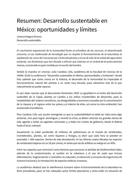 Resumen Desarrollo Sustentable En México Oportunidades Y Límites