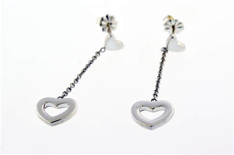 Vintage Tiffany Co Heart Sterling Silver Drop Dangle Earrings