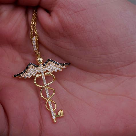 Caduceus Necklace Gold Medical Symbol Necklace Solid Gold Caduceus