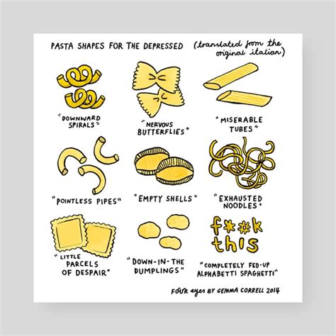 Pasta Shapes For The Depressed An Art Print By Gemma Correll Inprnt