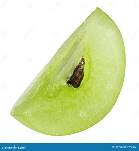 Slice Of Single Green Grape Isolated On A White Background Stock Photo