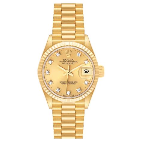 Rolex President Datejust 18k Yellow Gold Champagne Dial Ladies Watch 69178 For Sale At 1stdibs