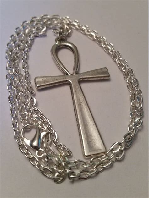 Silver Large Ankh Cross Necklace Silver Plated Chain Ankh Cross