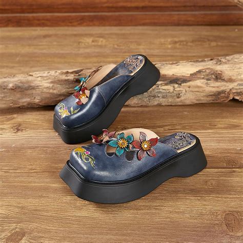 Cheap Johnature Genuine Leather Hand Painted Summer Platform Slippers