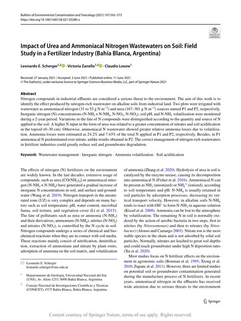 Impact Of Urea And Ammoniacal Nitrogen Wastewaters On Soil Field Study